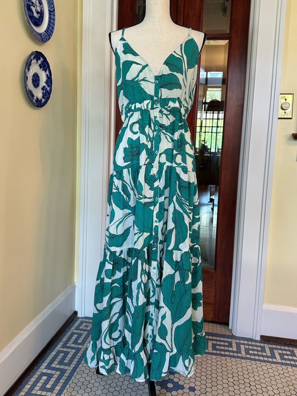 True Destinations | 100% Cotton Tropical Floral Cotton Tiered Maxi Dress, Sz XL